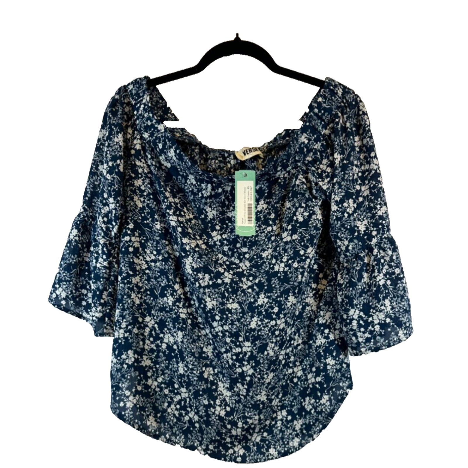 New Stitch Fix Verse Stassi Top Xs Off The Shoulder Bell Sleeve Blue Floral D29